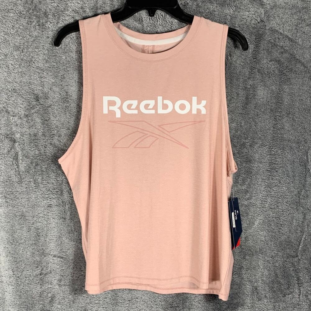 Reebok Shirt Womens Large Pink Tank Top Open Back Sleeveless Workout Athleisure